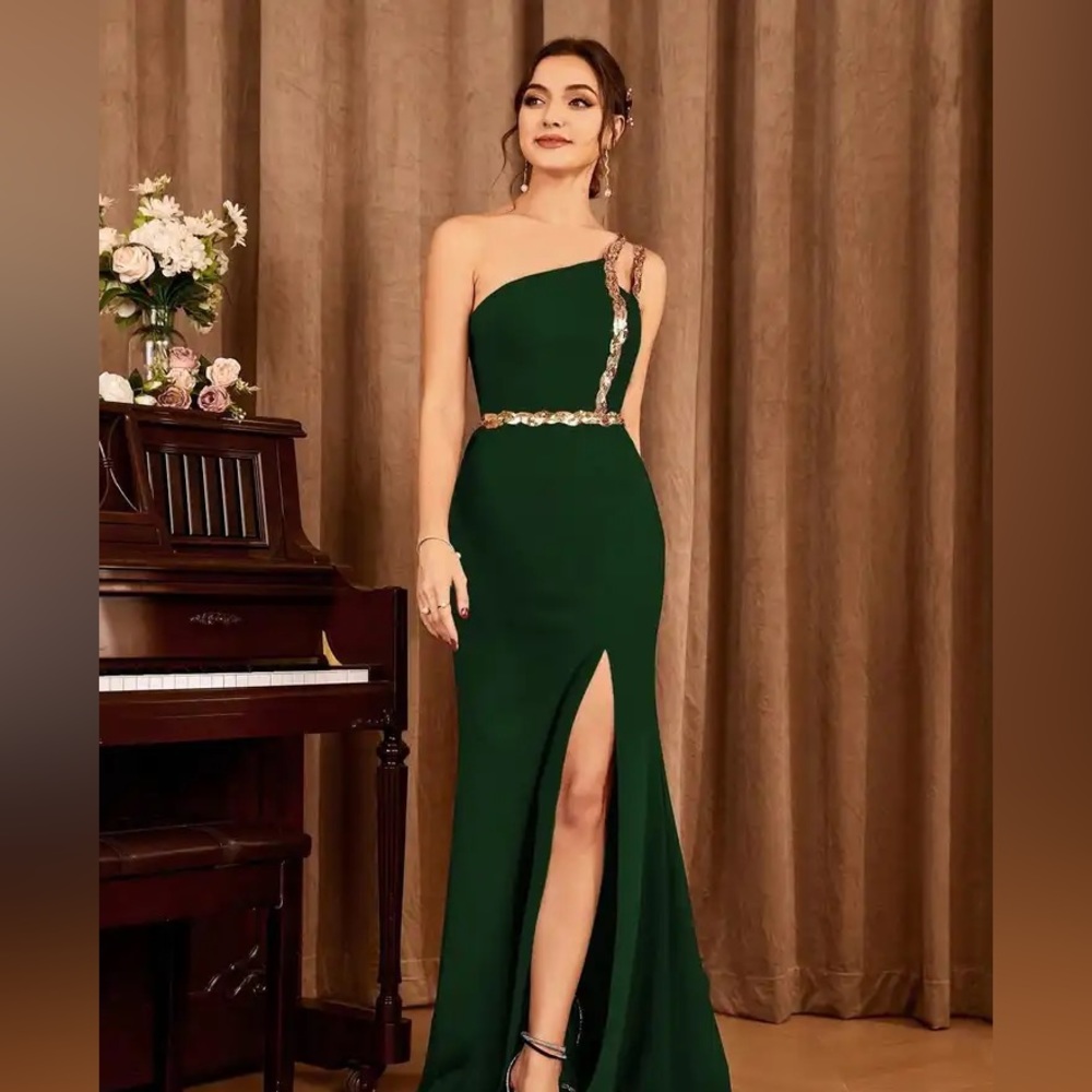 New sequin ribbon slit backless evening dress ball dress bridesmaid dress